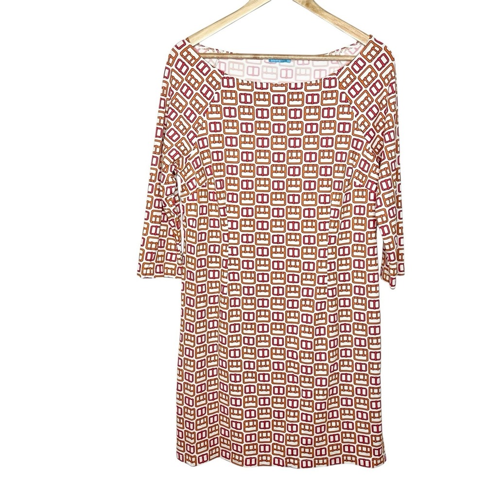 J McLaughlin Buckle Print Catalina Cloth Dress Womens Size L Shift Short Preppy